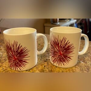 STARBUCKS RED STARBURST FIREWORK 12 oz. MUGS Set of 2 NEW